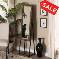Baxton Studio JC1947G-ABR-BK-Antique Grey Ganit Modern and Contemporary Walnut Brown Finished Wood and Black Metal Jewelry Armoire with Mirror 